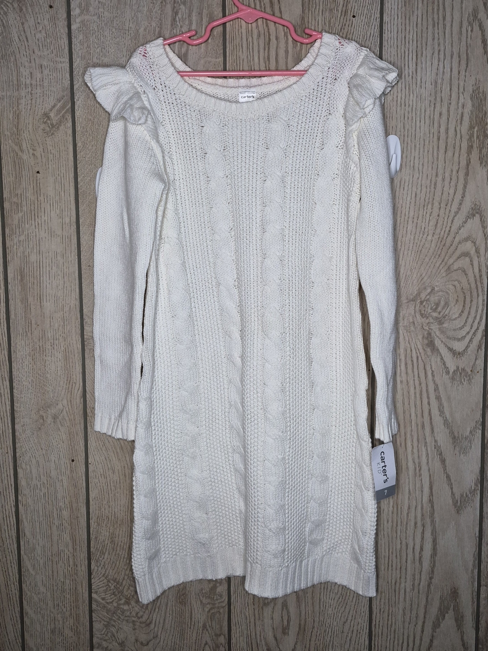 Carter's Cream Cable-Knit Ruffle Shoulder Sweater Dress